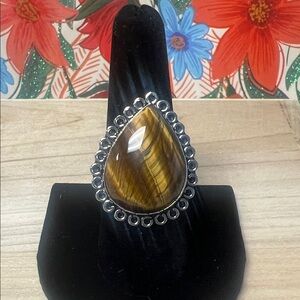 Tigers Eye Silver Plated Ring Size 9 New